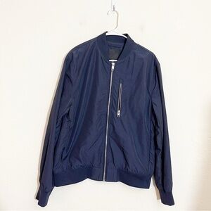 H&M Stand-Up Collar Zip Up Long Sleeve Bomber Jacket Medium Dark Blue Pockets